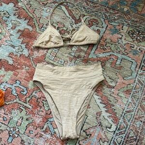 aerie high waisted bikini cream zebra print M